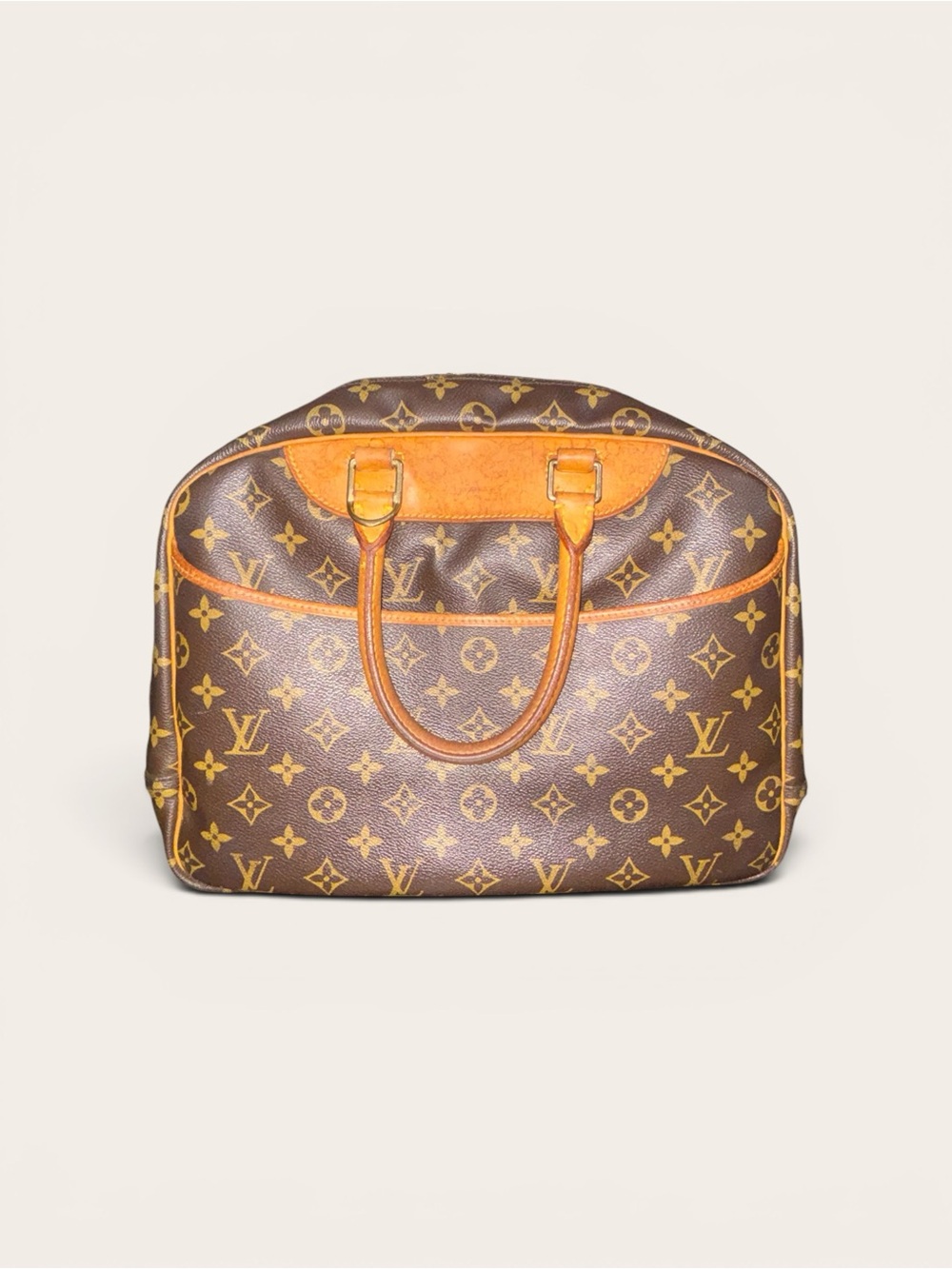 Louis Vuitton Brown Monogram Canvas Tote with Tan Leather Trim